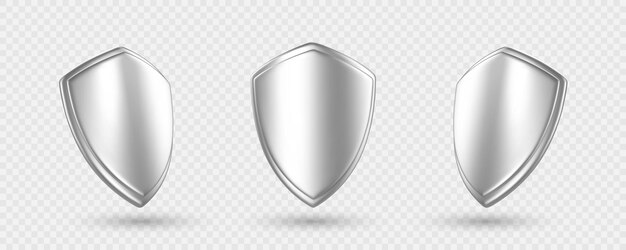 Vector 3d render metal shields isolated on transparent background concept of secure protection vector 3d illustration