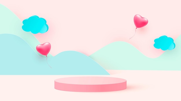 3d render of pink love valentine pastel stages