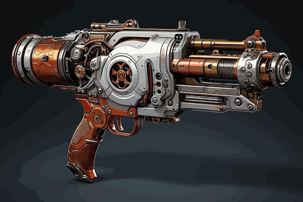 Vector 3d render of steampunk gun whith microscope