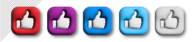 3D render thumbs up like button icons set for social media network Illustration isolated on white