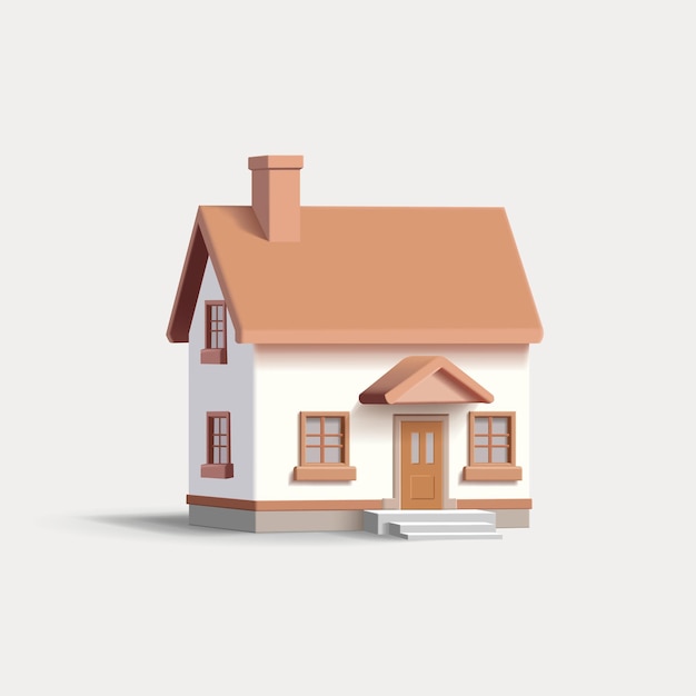 3d render vector illustration of detached house white with brown roof 2 floors small real estate isolated