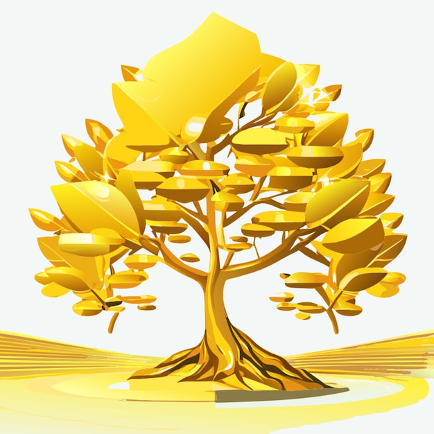 3d rendered golden tree the small leaves are spread out in a beautiful order oil painting