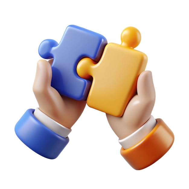 Vector 3d rendered hands holding puzzle pieces together