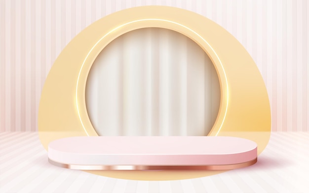 3d rendered luxury rose pink gold podium with white curtain showcase vector 3d