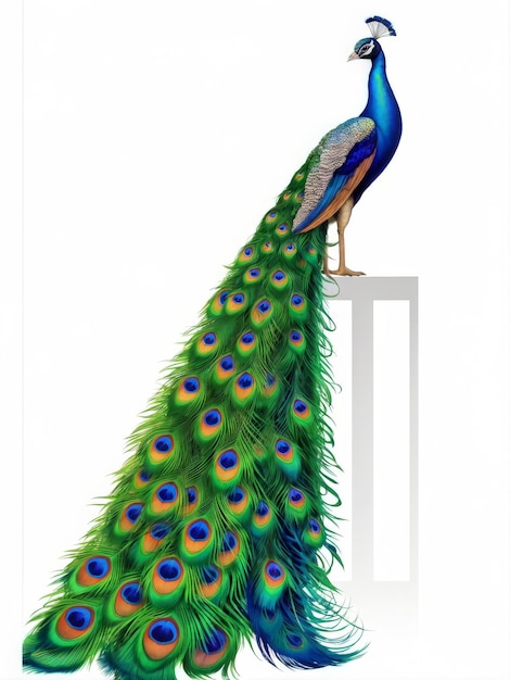 Vector 3d rendering of a beautiful peacock with feather on white background3 background