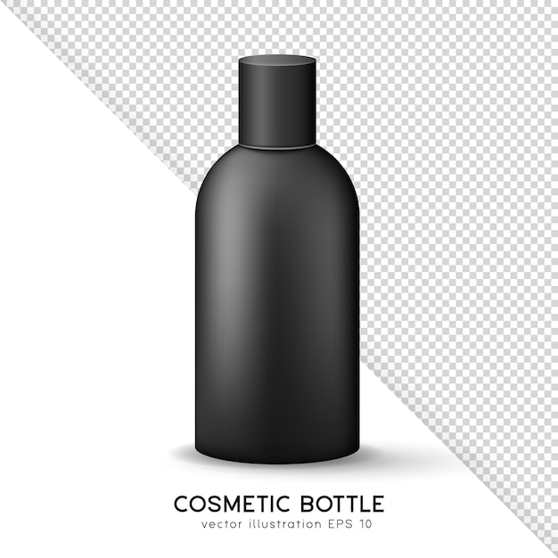 3D rendering black glossy container. Blank skincare product template. Mockup of cosmetic bottle