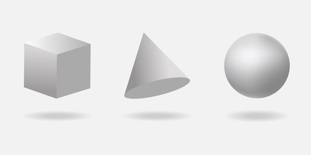 3d rendering of geometric shape objects isolated on a light gray background.