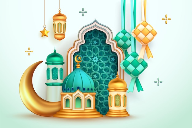 3d rendering mesh vector for islamic ramadan celebration