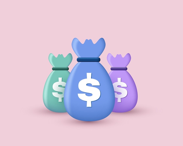 3d rendering money bags design icon saving concept difference