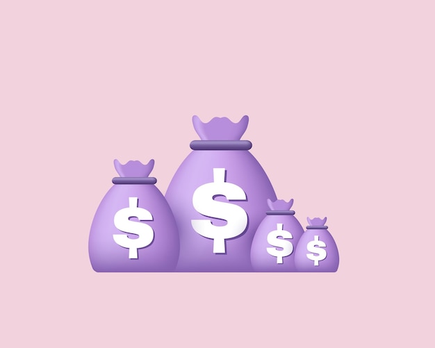 3d rendering money bags icon design saving concept difference isolated on