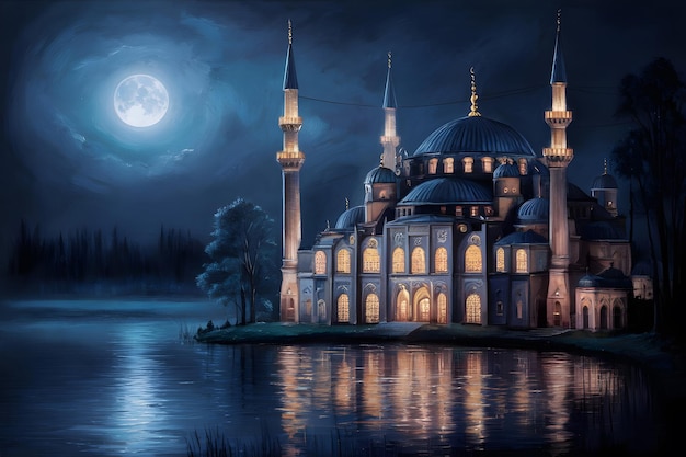 3d rendering of mosque night view