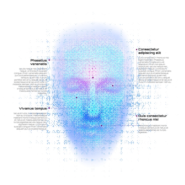 Vector 3d rendering of robot face with numbers on white 