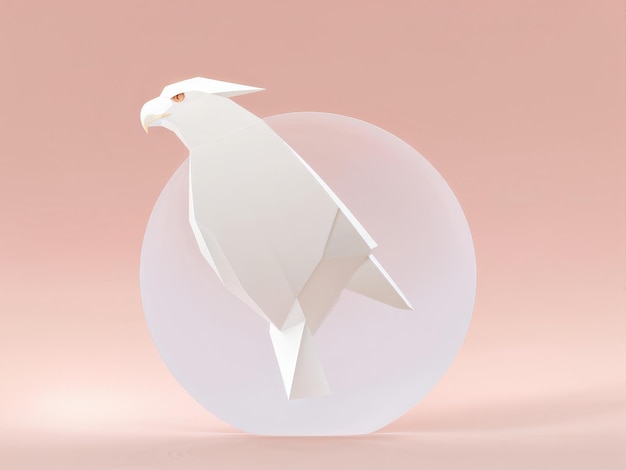 Vector 3d rendering of white bird with a golden egg inside on the light pink background