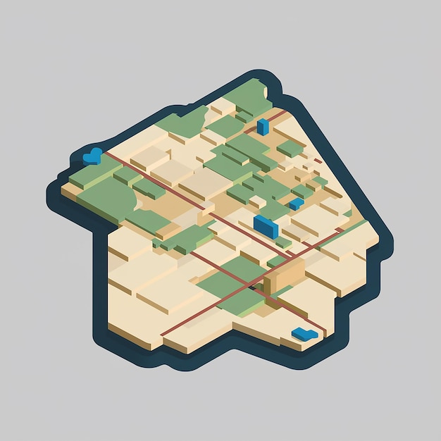 Vector a 3d representation of a map possibly of a city or region the map is colorcoded with various shad