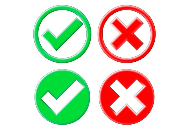 3D Right and Wrong Button in Round Shape Green Yes and Red No Correct Incorrect Sign Checkmark