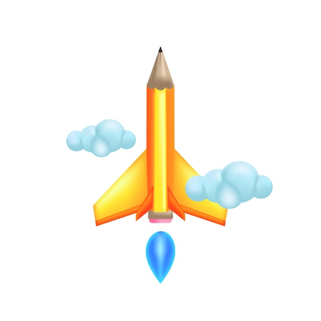 3d rocket pencil stationary school student creativity boost project achievement successful