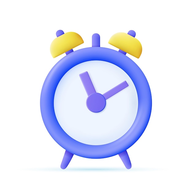 3d Round bell alarm clock icon on white background Cartoon minimal style Timekeeping measurement of time time management and deadline concept 3d rendering Vector illustration