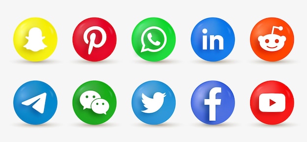 3d round button social media icons -  ellipse logotype in modern style