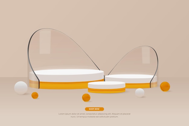 3D round glass podium with 3 pieces display vector