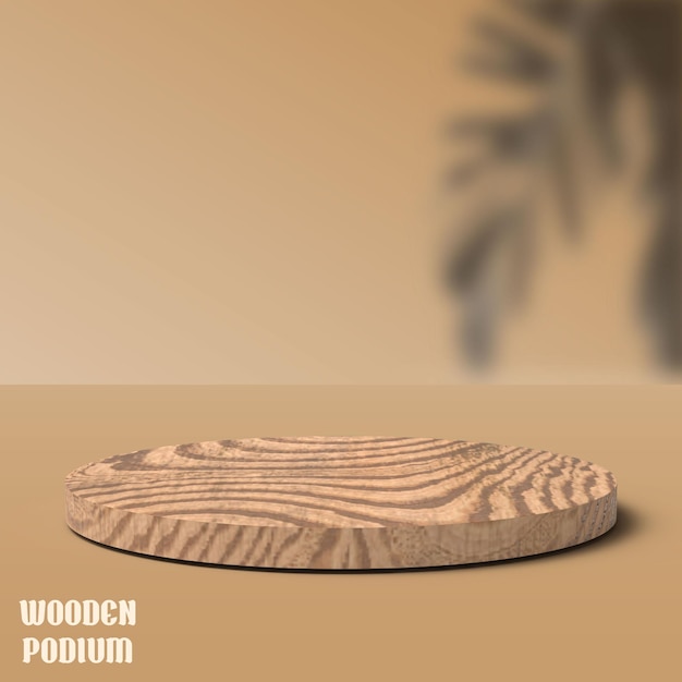 Vector 3d round wooden podium with palm tree shadow mockup tropical stage vector design