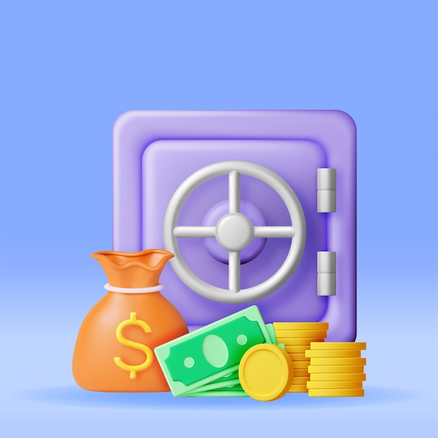 3d Safe Box Full of Money Isolated