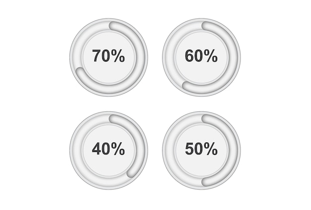 3d Set of circle percentage diagrams meters from 40 50 60 70 Premium Vector