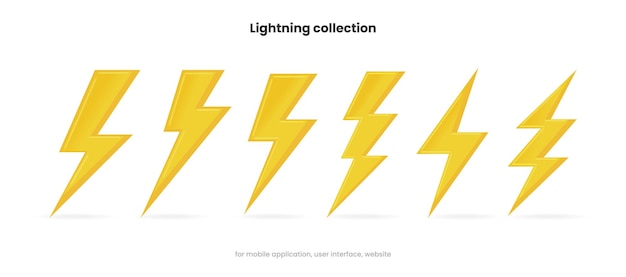 3d set lightning bolt electric power charge charging energy lightning strike symbol thunderbolt,