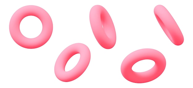 3d set of pink torus symbol or icon with different angles Geometry figure tor form Vector