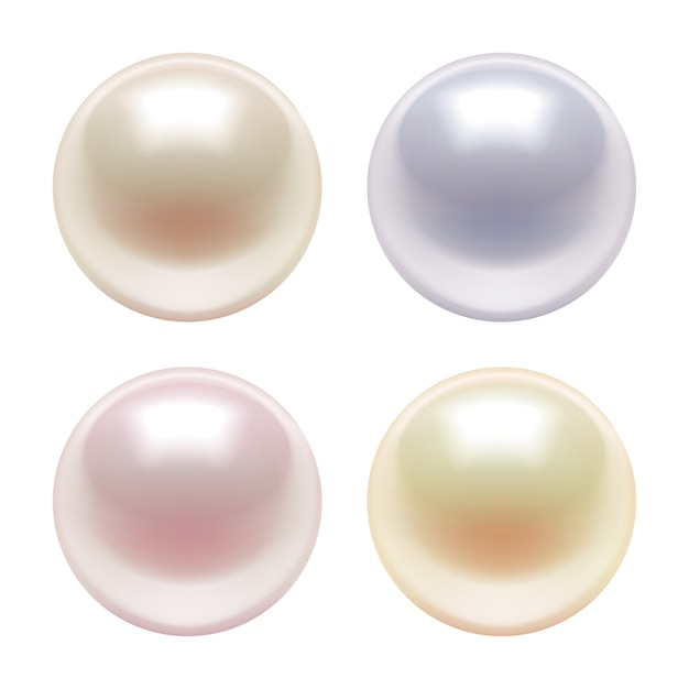 3d Set of sea pearls different color, isolated