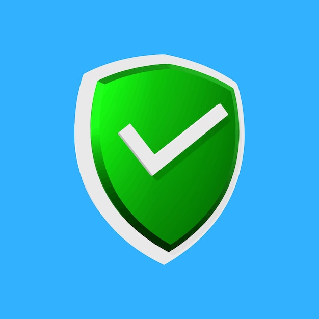 3d Shield protected icon with check