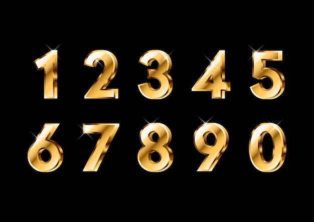 3D Shiny Gold Numbers Set