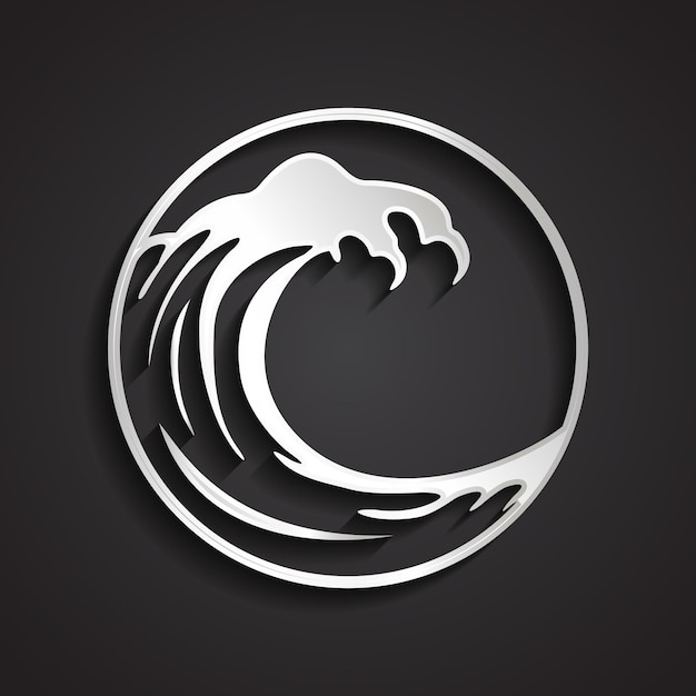 3d silver wave in circle metal logo