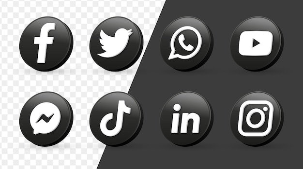 3d social media icons logos in black circle frame meta facebook instagram youtube networking icon