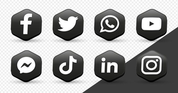 3d social media icons logos black polygon frame meta facebook instagram youtube icon networking logo