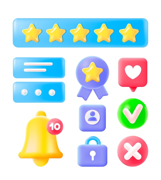 3d social media icons. Symbols of digital marketing. Like button, satisfaction rating, Vector icons