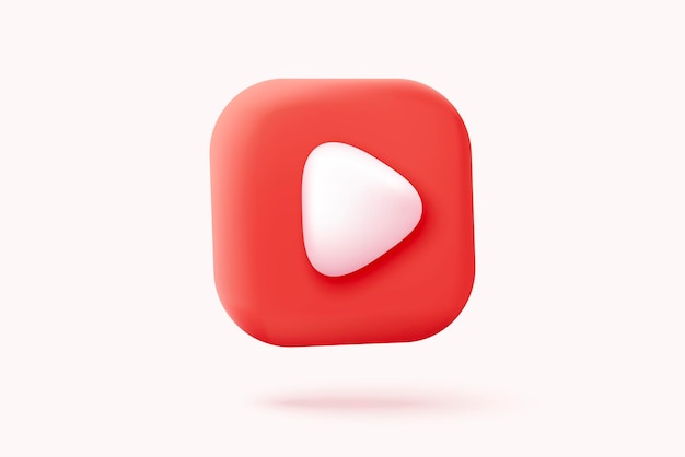 3d social media play video in background Red round play button for start multimedia with colorful concept of video audio playback 3d media player button icon rendering vector illustration