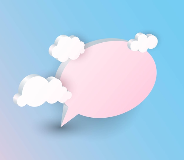 3d Speech Bubble and clouds Chat icon in blue sky communication balloon pink round elements with shadows chatting and talking empty message with copy space vector isolated banner or poster