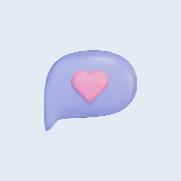 3d speech bubble icon with pink heart. Cartoon message box isolated on blue. Realistic vector