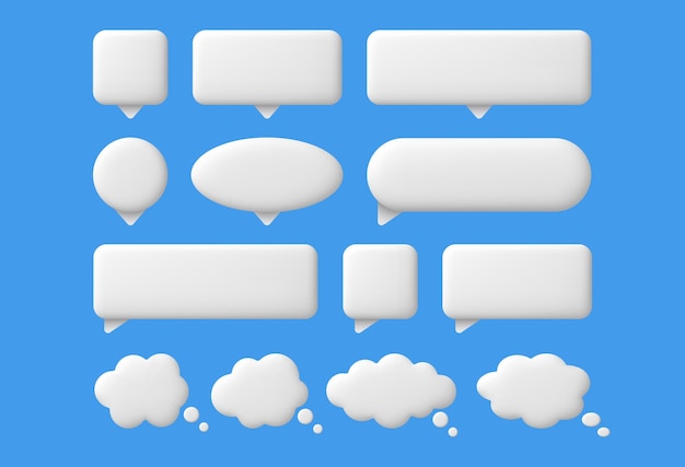 3d speech bubbles White chat message text bubble thinking and dialogue empty balloons Thought comic clouds online talking box isolated vector set Social media communication notifications