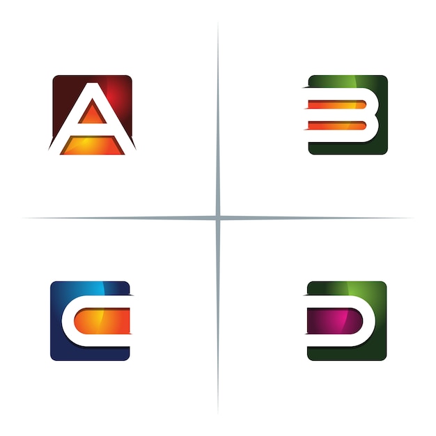 3D Square Colorful Letter Logo Design Set 