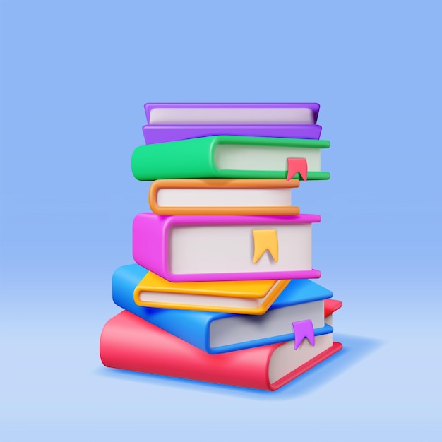 3D Stack of Closed Books Isolated