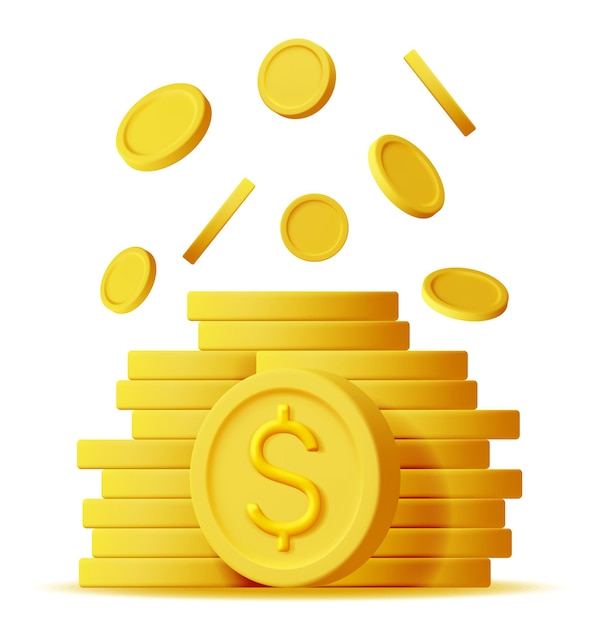 3D Stack of Gold Coins Icon Isolated