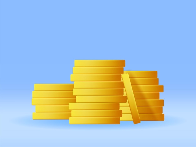 3D Stack of Gold Coins Icon Isolated