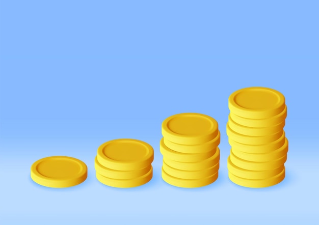 3D Stack of Gold Coins Icon Isolated