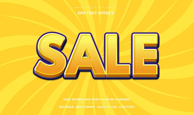 3d style cartoon sale banner text effect on yellow background