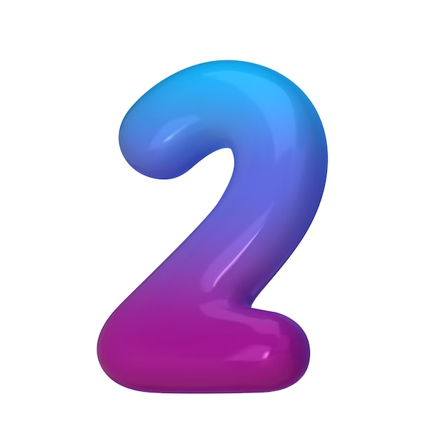 Vector 3d style number 2 rendered digit two illustration in gradient blue and violet glossy inflatable numbers vector illustration