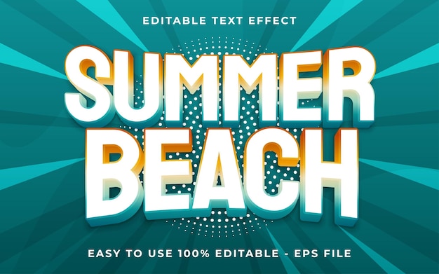 Vector 3d summer beach white gradient sparkle text style effect template editable text effect