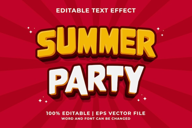 3d Summer Party Cartoon Editable Text Effect Premium Vector