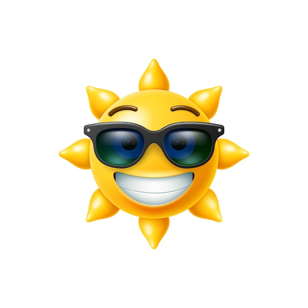 Vector 3d sun emoji cool sunny character in sunglasses