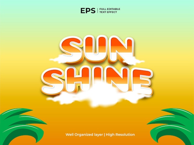 3d sunshine editable text effect in tropical style vector illustration